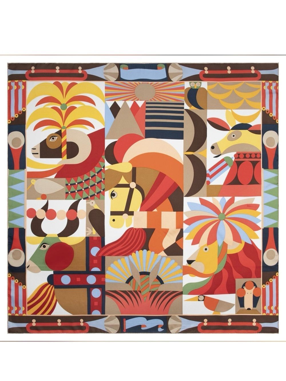 Multicolor Geometric Printed Mulberry Silk Scarf - Women’s Fashion Wrap 017